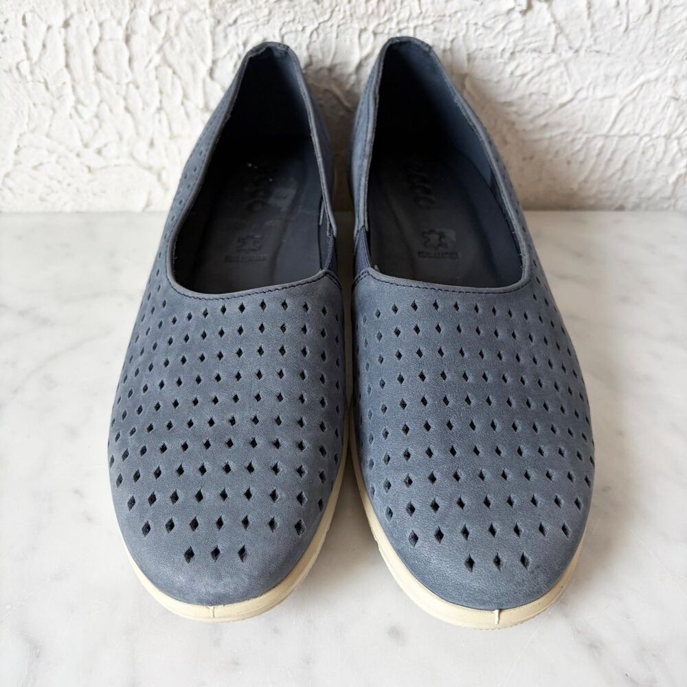 ECCO Slip On Wedge Comfort Shoes EU 36 US 5.5 Felicia Blue Nubuck Perforated